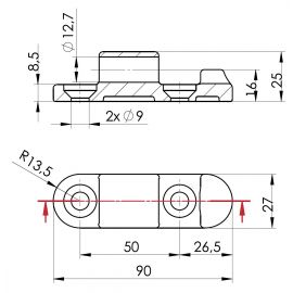 Charnière mâle seul perçage 70 mm x Ø 9 mm pour charnière femelle style (ref: 6956)