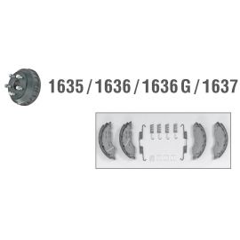 2 Mâchoires de frein avec ressorts pour essieux ALKO 1636-1637