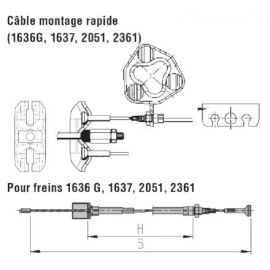 Câble de frein ALKO  1636G / 1637 / 2051 / 2361, longueur 530 mm, sans démontage