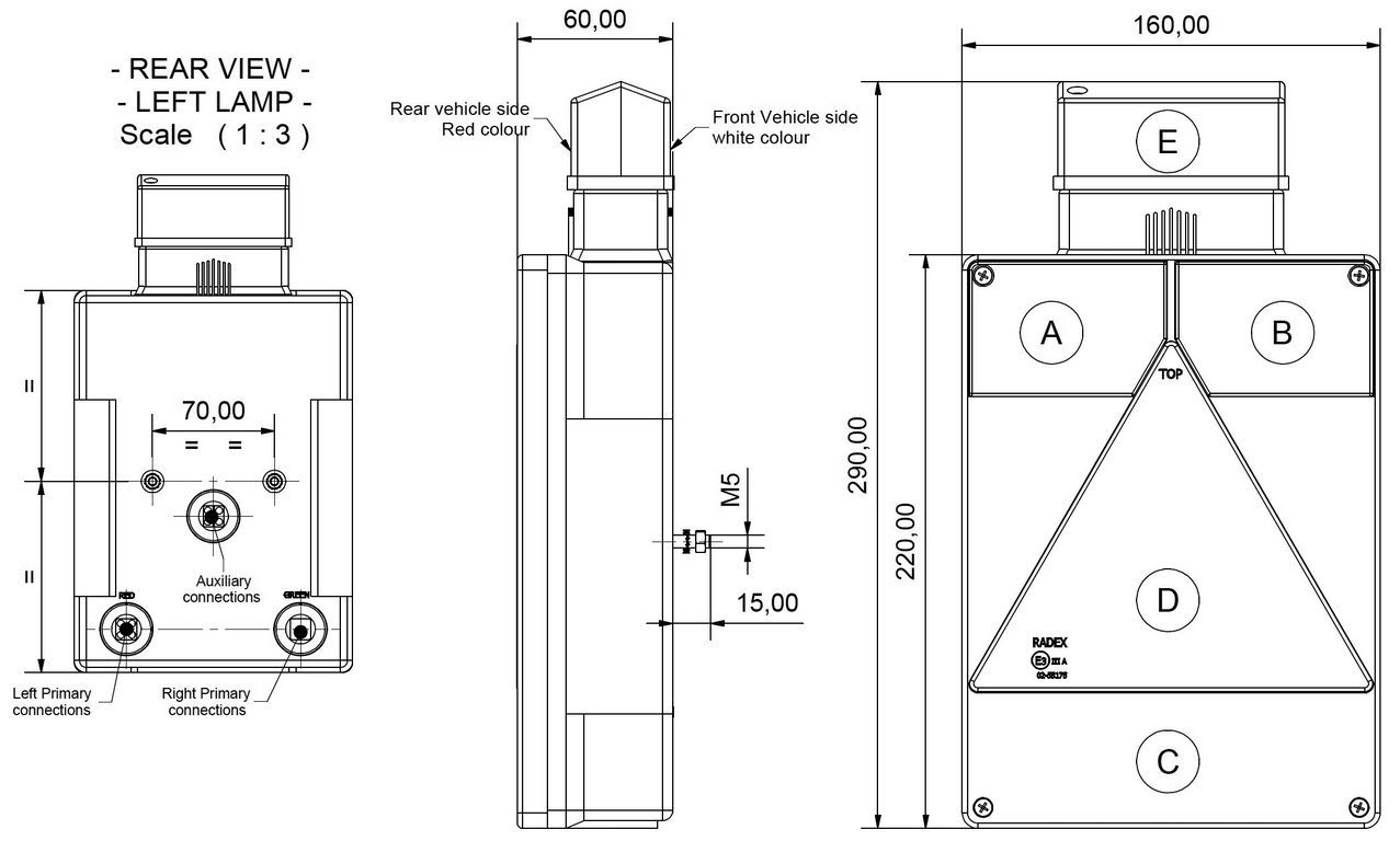 Feu arrière gauche vertical, avec feu de gabarit, Radex6800