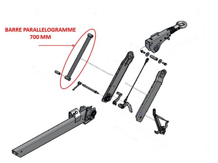 Barre parallélogramme 700 mm AL-KO pour tête 161 VB 2 et 251 VB 2