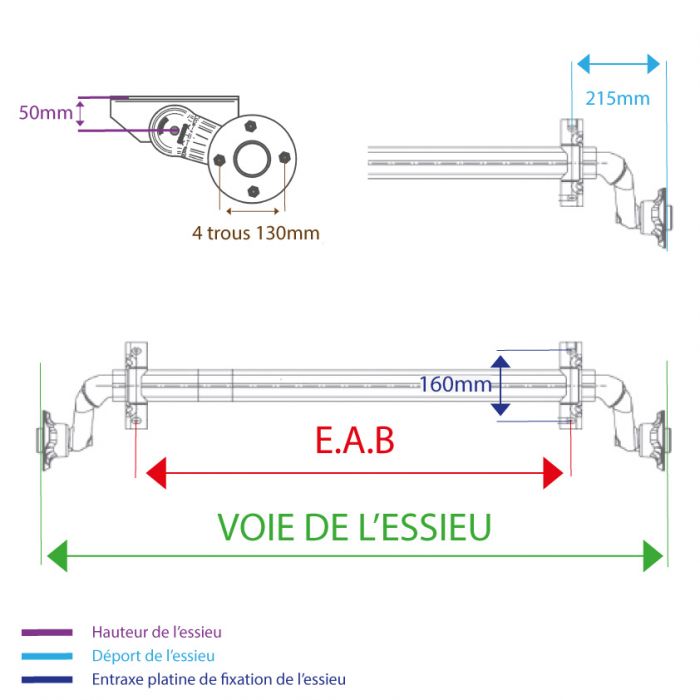 Essieu non freiné ALKO - 750kg - 4T130 - EAB à la demande