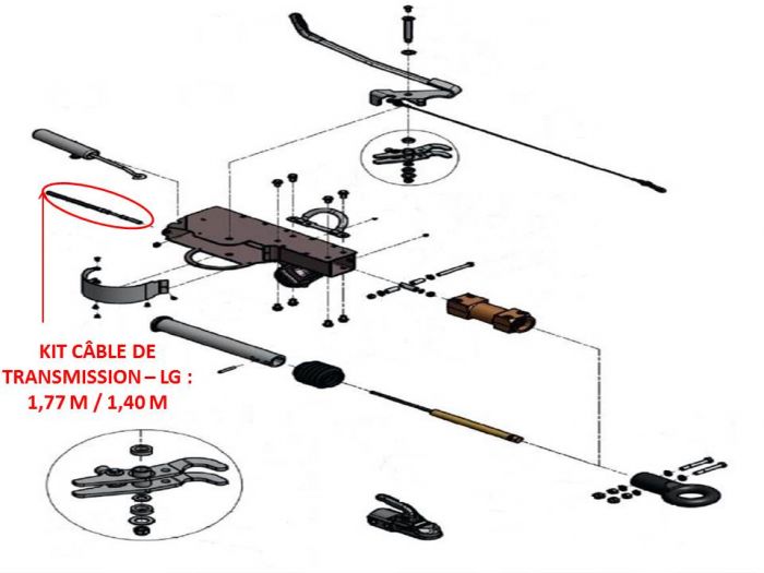 Câble de transmission - Tête KNOTT AHV25 / AHV35 - Lg : 1.77 m / 1.40 m